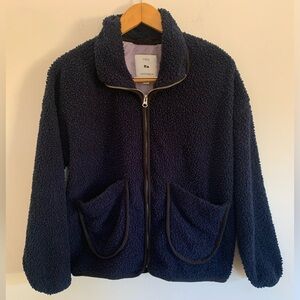 Free Assembly Zip Up Faux Sherpa Jacket Front Patch Pockets Blue Size M